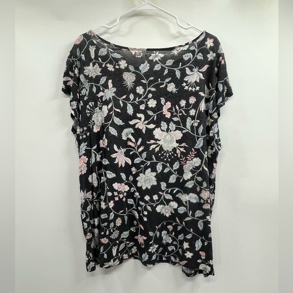 Loft Linen Plus Black Floral Short Sleeve Shirt Size 20/22 - Picture 6 of 8